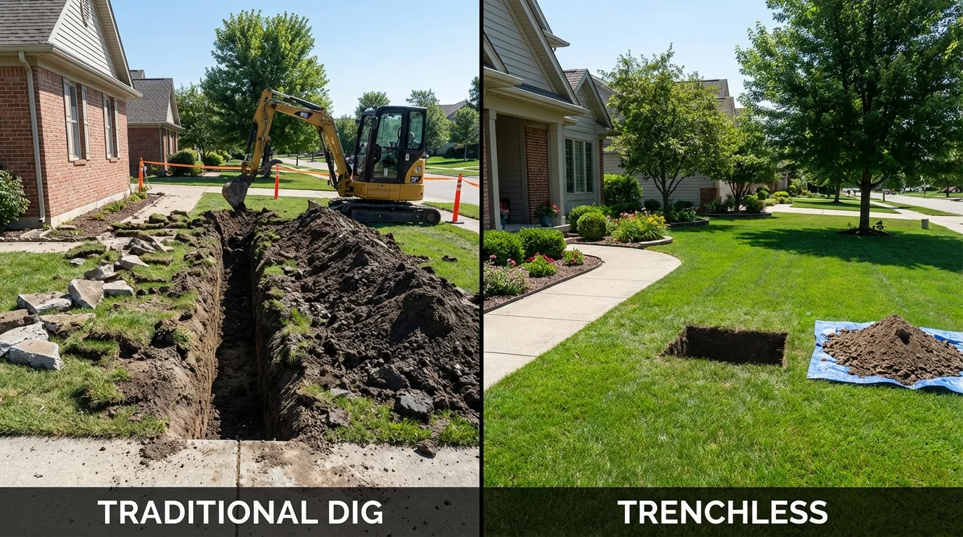 Trenchless sewer repair with minimal yard damage versus traditional excavation in Glen Rock, PA